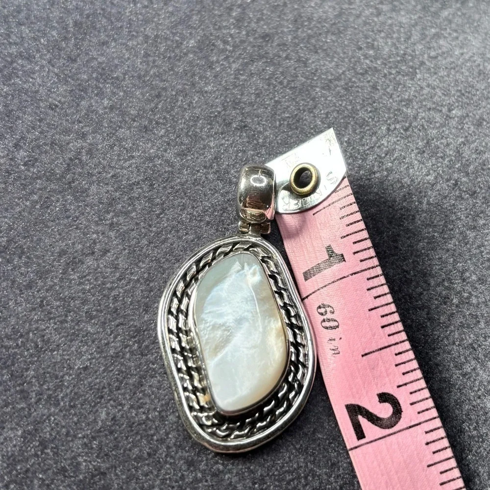 950 Silver MOP Mother Pearl Statement Pendant Necklace Asymmetrical Boho Coastal - Picture 9 of 10